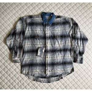 VTG County Seat Blue Plaid Button-up Denim Collar Sz L Outdoor Rugged Streetwear